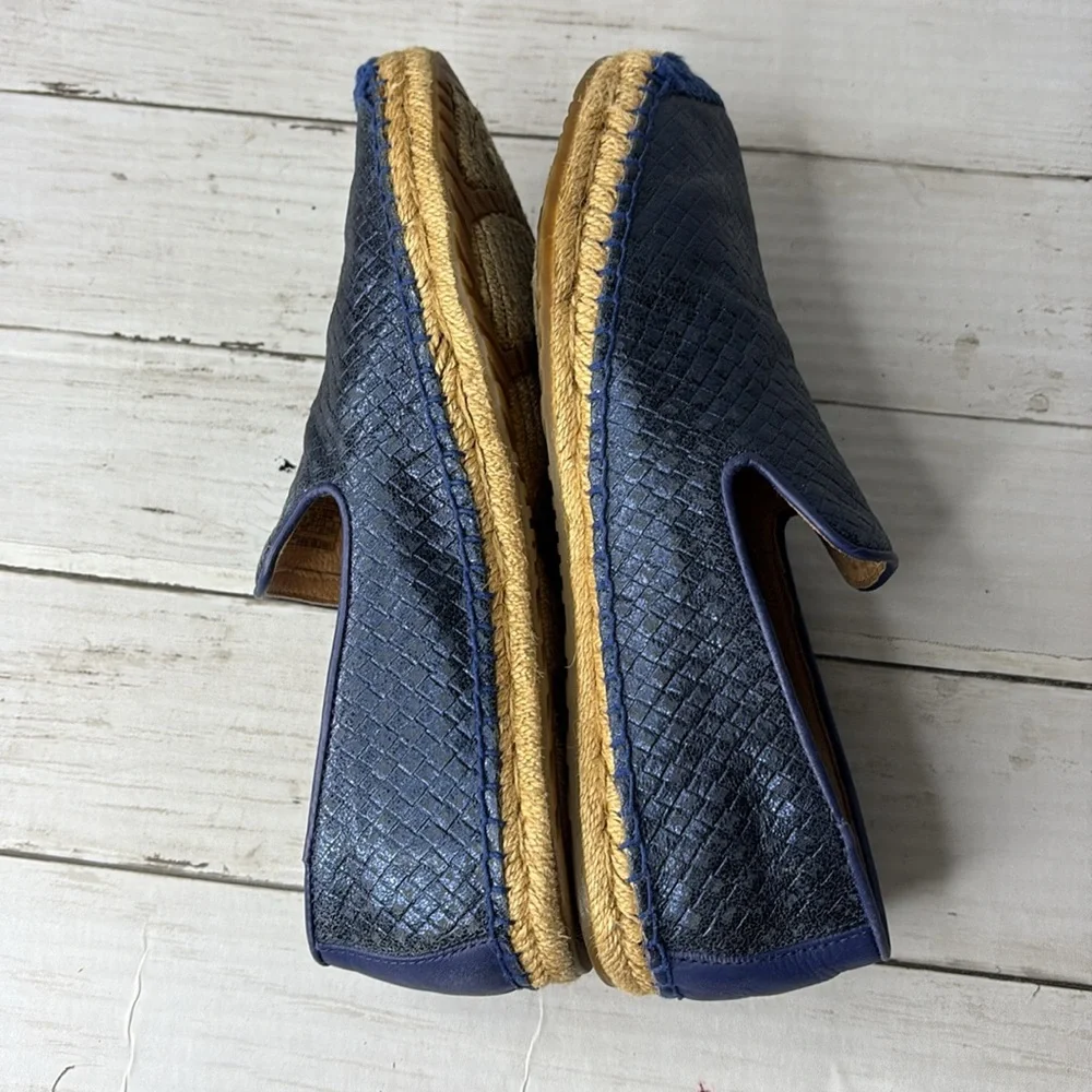 UGG SANDRINNE METALLIC LEATHER BASKET WEAVE BLUE ESPADRILLE